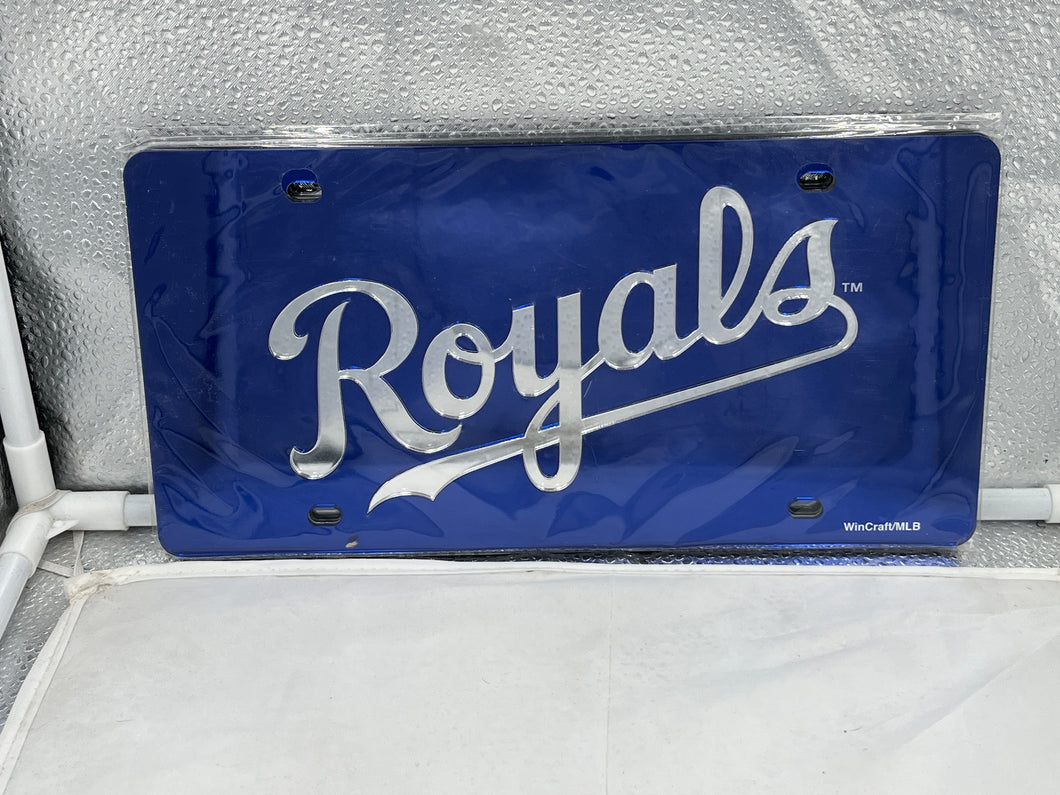 Kansas City Royals Acrylic Lasercut License Plate by WinCraft featuring bold blue team colors, showcasing the Royals logo on high-quality acrylic for fans to display their team spirit.