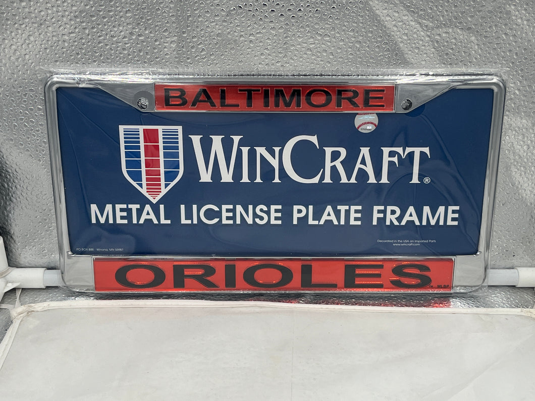 Baltimore Orioles MLB Laser Cut License Plate Frame by WinCraft showcasing a sleek design with a vibrant laser-cut Orioles logo, perfect for die-hard fans who want to display their team spirit on their vehicle.