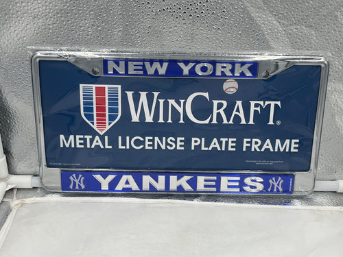 New York Yankees MLB Blue Laser Cut License Plate Frame by Wincraft showcasing the official logo in a stylish design, perfect for fans looking to display their team spirit on their vehicle.