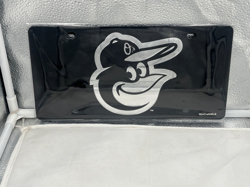 Baltimore Orioles MLB Black Lasercut License Plate from WinCraft showcasing a stylish lasercut design with the iconic Orioles logo, perfect for vehicle display and team spirit.