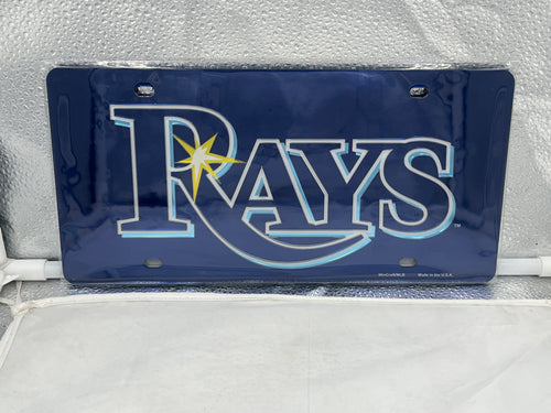 Tampa Bay Rays MLB Blue Acrylic Lasercut License Plate by WinCraft showcasing the vibrant blue color and iconic team logo, perfect for displaying team spirit on your vehicle.