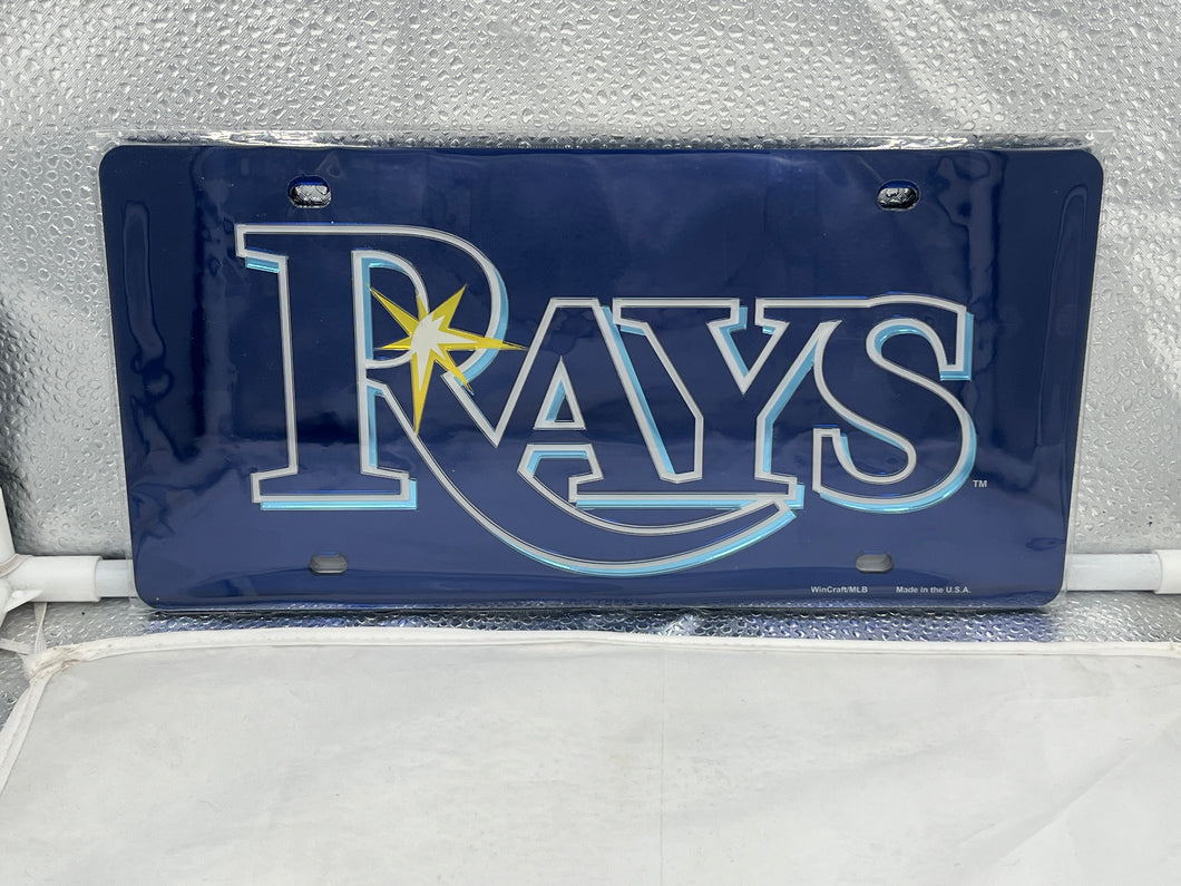 Tampa Bay Rays MLB Blue Acrylic Lasercut License Plate by WinCraft showcasing the vibrant blue color and iconic team logo, perfect for displaying team spirit on your vehicle.
