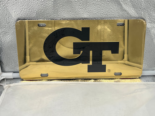 Georgia Tech Yellow Jackets NCAA Gold Mirrored LaserCut License Plate by Craftique - eye-catching design with intricate detailing, perfect for showing team spirit on your vehicle.