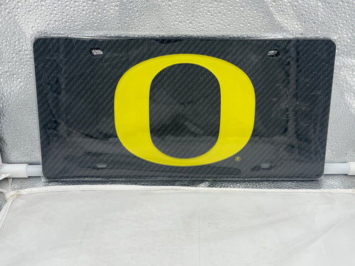 Oregon Ducks NCAA Black Acrylic Laser Cut License Plate by WinCraft featuring the iconic team logo, perfect for showing team spirit on your vehicle.