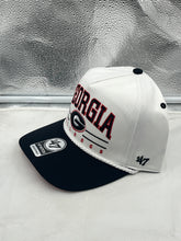 Load image into Gallery viewer, Close-up view of the Georgia Bulldogs NCAA &#39;47 Brand White TT Hitch Rope Adjustable Snapback Hat highlighting the hitch rope detail and the high-quality material used in its construction.

