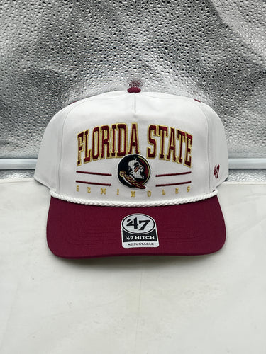 Florida State Seminoles FSU NCAA '47 Brand White TT Hitch Rope Adjustable Hat showcasing the iconic logo and stylish design, perfect for fans.