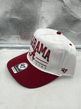 Load image into Gallery viewer, Close-up view of the Alabama Crimson Tide NCAA &#39;47 Brand White TT Hitch Rope Adjustable Snapback Hat, highlighting the adjustable snapback closure and premium fabric for a comfortable fit.
