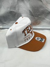 Load image into Gallery viewer, Texas Longhorns NCAA &#39;47 Brand White TT Hitch Rope Adjustable Snapback Hat laid flat, emphasizing the vibrant design and quality materials.

