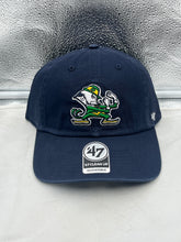 Load image into Gallery viewer, Notre Dame Fighting Irish NCAA &#39;47 Brand Navy Clean Up Adjustable Strapback Hat front view showcasing the classic logo and stylish navy design.
