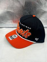 Load image into Gallery viewer, San Francisco Giants MLB &#39;47 Black Script Hitch Rope Adjustable Snapback Hat side view highlighting premium materials and the iconic script logo.
