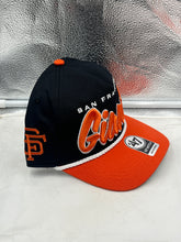 Load image into Gallery viewer, San Francisco Giants MLB &#39;47 Black Script Hitch Rope Adjustable Snapback Hat worn by fan outdoor showcasing team spirit.
