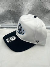 Load image into Gallery viewer, Side view of the Utah Mammoth NHL &#39;47 Brand White Two Tone Hitch Adjustable Snapback Hat, illustrating the adjustable snapback closure for a perfect fit.
