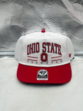 Load image into Gallery viewer, Ohio State Buckeyes NCAA &#39;47 Brand White TT Hitch Rope Adjustable Snapback Hat front view showcasing the trendy rope accent design.
