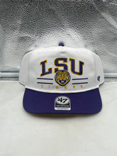 Load image into Gallery viewer, LSU Tigers NCAA &#39;47 Brand White TT Hitch Rope Adjustable Snapback Hat featuring a stylish design with a vintage rope detail along the brim.
