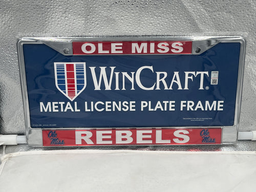 Ole Miss Rebels NCAA Laser Cut License Plate Frame from WinCraft showcasing the iconic team logo and durable design, perfect for proud fans to display on vehicles.