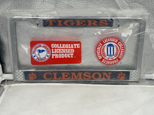 Clemson Tigers NCAA Chrome License Plate Frame from RICO, showcasing durable construction and vibrant team graphics for fans.