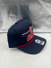 Load image into Gallery viewer, Ole Miss Rebels NCAA &#39;47 Brand Navy Blue Hitch Rope Adjustable Snapback Hat showcasing the vibrant navy blue color and iconic logo, perfect for fans.
