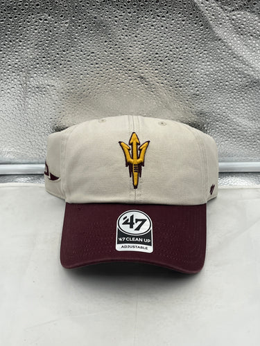 Arizona State Sun Devils NCAA '47 Brand Natural Two Tone Clean Up Adjustable Hat with stylish two-tone design and adjustable strap.
