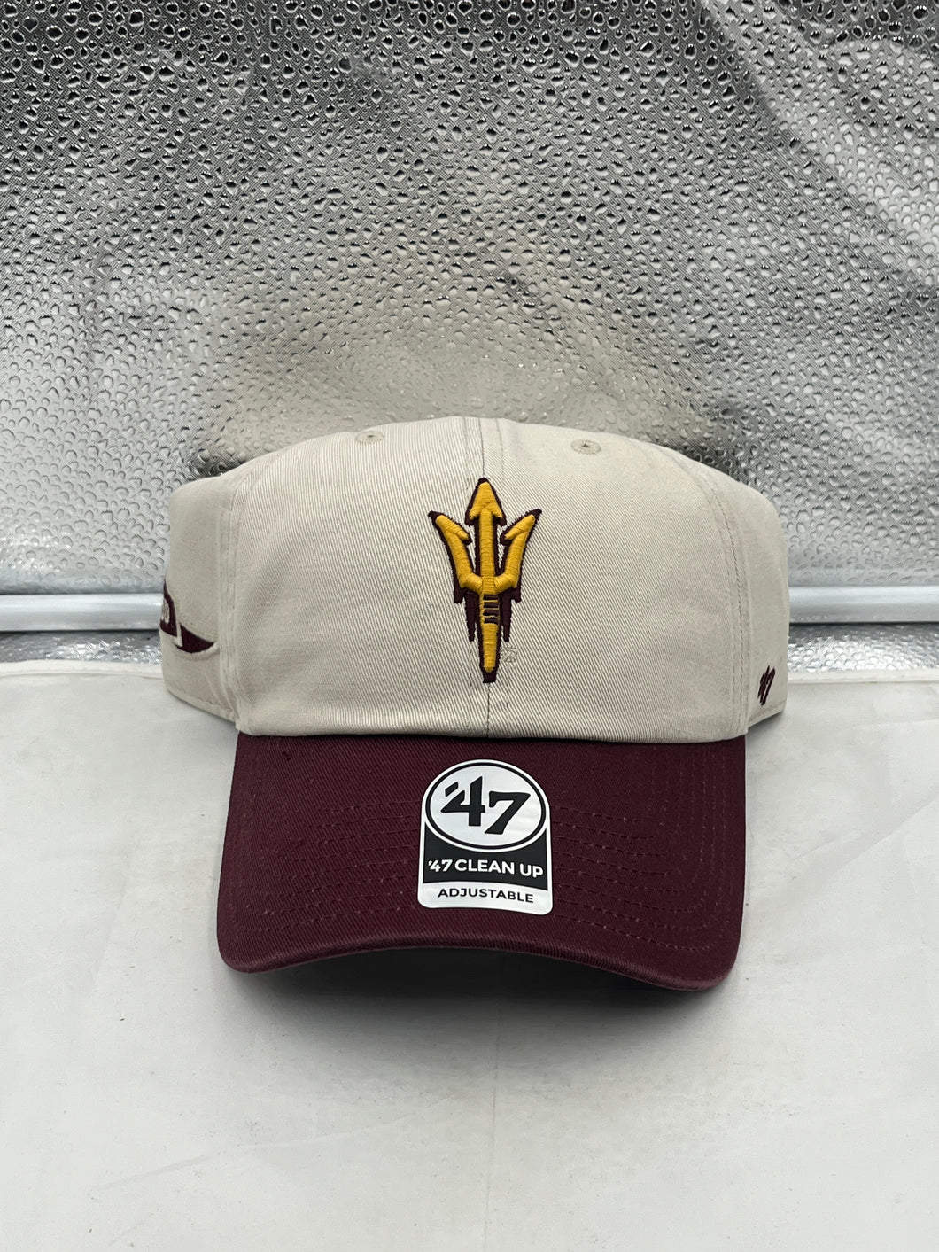 Arizona State Sun Devils NCAA '47 Brand Natural Two Tone Clean Up Adjustable Hat with stylish two-tone design and adjustable strap.