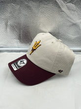 Load image into Gallery viewer, Close-up view of Arizona State Sun Devils NCAA &#39;47 Brand Natural Two Tone Clean Up Adjustable Hat showcasing quality stitching and materials.
