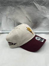 Load image into Gallery viewer, Arizona State Sun Devils NCAA &#39;47 Brand Natural Two Tone Clean Up Adjustable Hat worn by a fan supporting ASU during a game.
