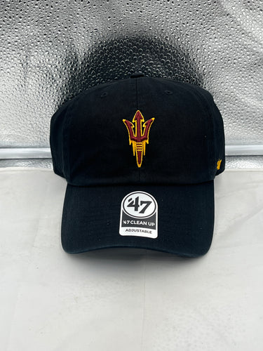 Arizona State Sun Devils NCAA '47 Brand Black Clean Up Adjustable Hat showcasing the iconic logo on a comfortable design.