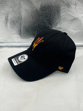 Load image into Gallery viewer, Side view of the Arizona State Sun Devils NCAA &#39;47 Brand Black Clean Up Adjustable Hat highlighting the adjustable strap for a perfect fit.
