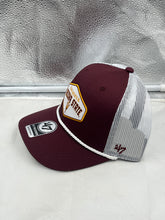 Load image into Gallery viewer, Side view of the Arizona State Sun Devils NCAA &#39;47 Brand Red Trucker Mesh Rope Adjustable Hat showcasing the mesh back design for breathability.
