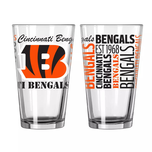 Cincinnati Bengals NFL Pack of 2 16oz Pint Glass featuring team logo by Logo Brands, perfect for game days and displaying team spirit.