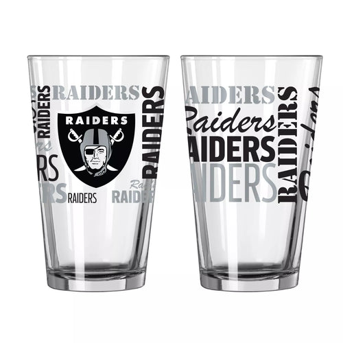 Las Vegas Raiders NFL Pack of 2 16oz Pint Glass featuring the team's iconic logo, perfect for showing team spirit at game day gatherings.