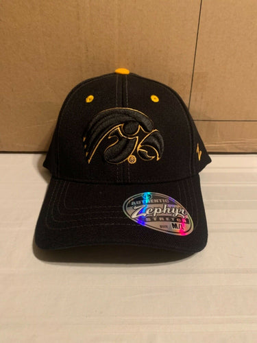 Iowa Hawkeyes NCAA Zephyr Black Stretch Fit Size M/L Hat Cap - Casey's Sports Store