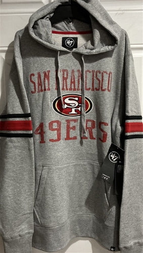 San Francisco 49ers NFL '47 Brand Grey Double Block Sleeve Stripe Men's Hoodie - Casey's Sports Store