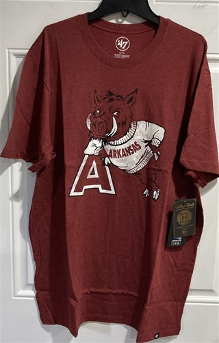 Arkansas Razorbacks Vintage Throwback NCAA '47 Brand Red Men's Club Tee Shirt - Casey's Sports Store