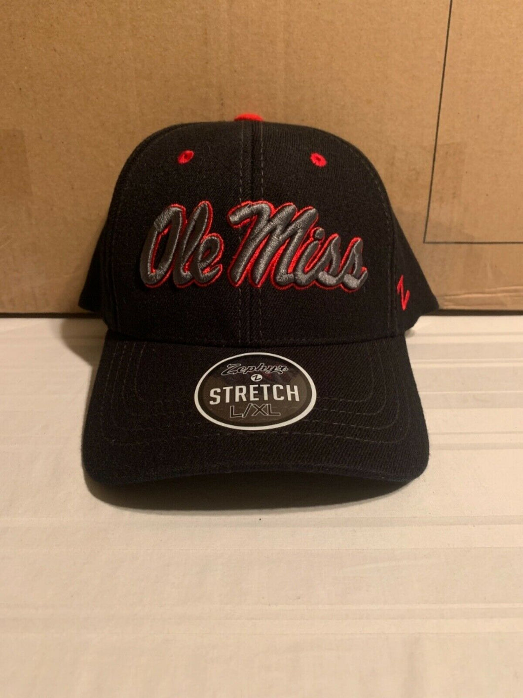 Ole Miss Rebels NCAA Zephyr Black Stretch Fit Size XL Hat Cap - Casey's Sports Store