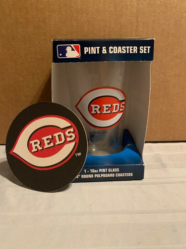 Cincinnati Reds MLB 16oz Glass Mug with 4 Coasters Set Boelter Brands - Casey's Sports Store