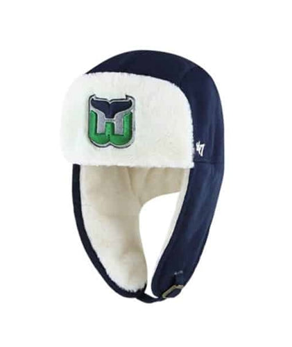 Hartford Whalers NHL Vintage 47' Brand Trapper Winter Knit Hat Blue - Casey's Sports Store