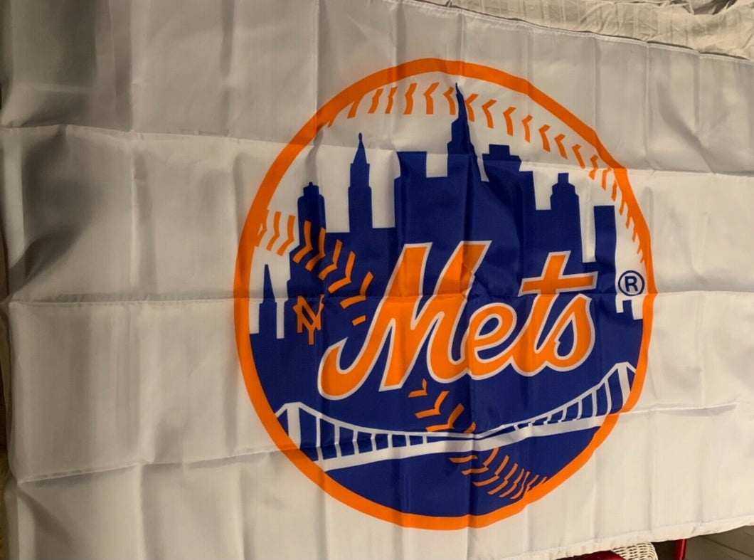 New York Mets MLB Flags Emerson 3' x 5' Nylon White Made in USA - Casey's Sports Store