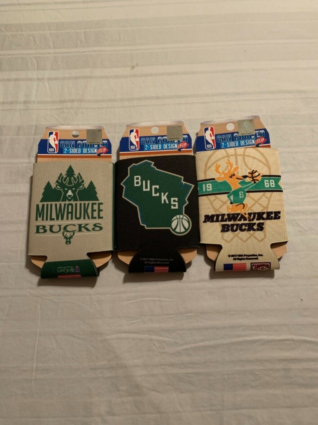 Milwaukee Bucks NBA Set Of 3 2-Sided Koozies - Casey's Sports Store