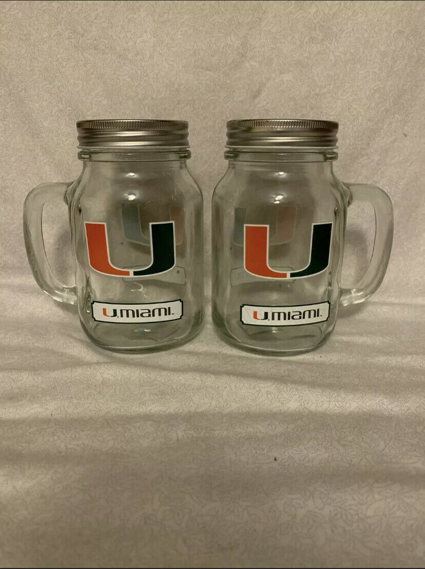Miami Hurricanes NCAA Set of 2 16oz Mason Jars with Lids Duck House - Casey's Sports Store
