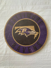 Load image into Gallery viewer, Baltimore Ravens NFL 12 Inch Wood Sign Round State Design - Casey&#39;s Sports Store
