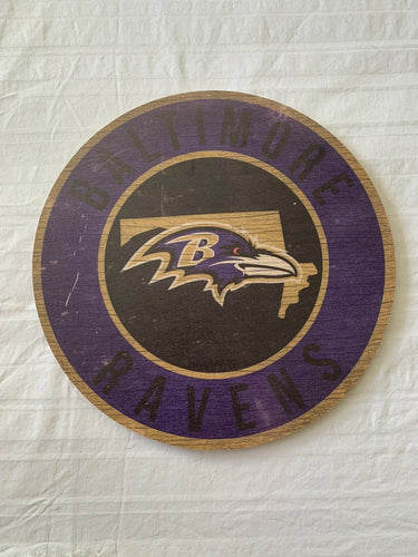Baltimore Ravens NFL 12 Inch Wood Sign Round State Design - Casey's Sports Store