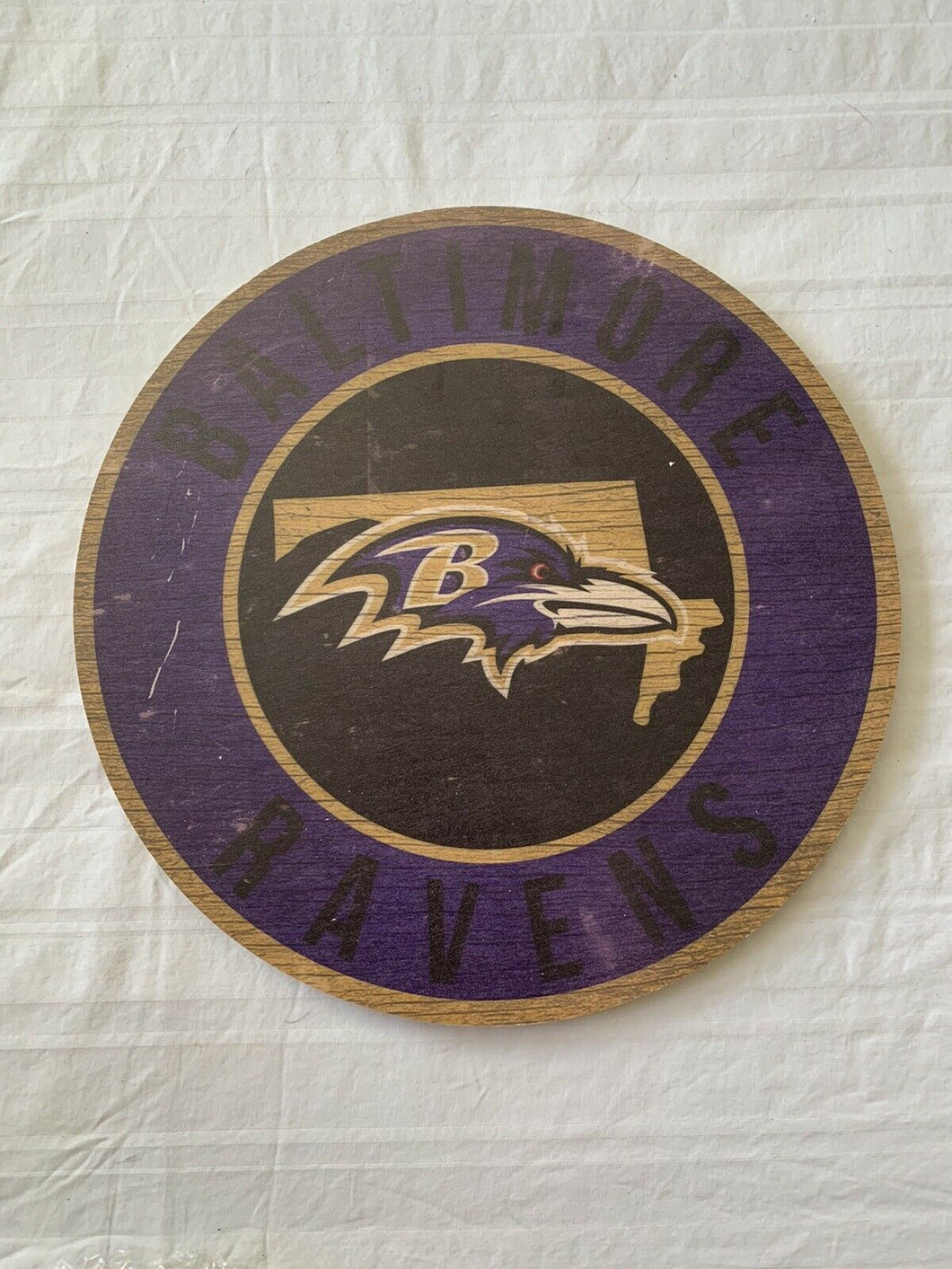 Baltimore Ravens NFL 12 Inch Wood Sign Round State Design - Casey's Sports Store