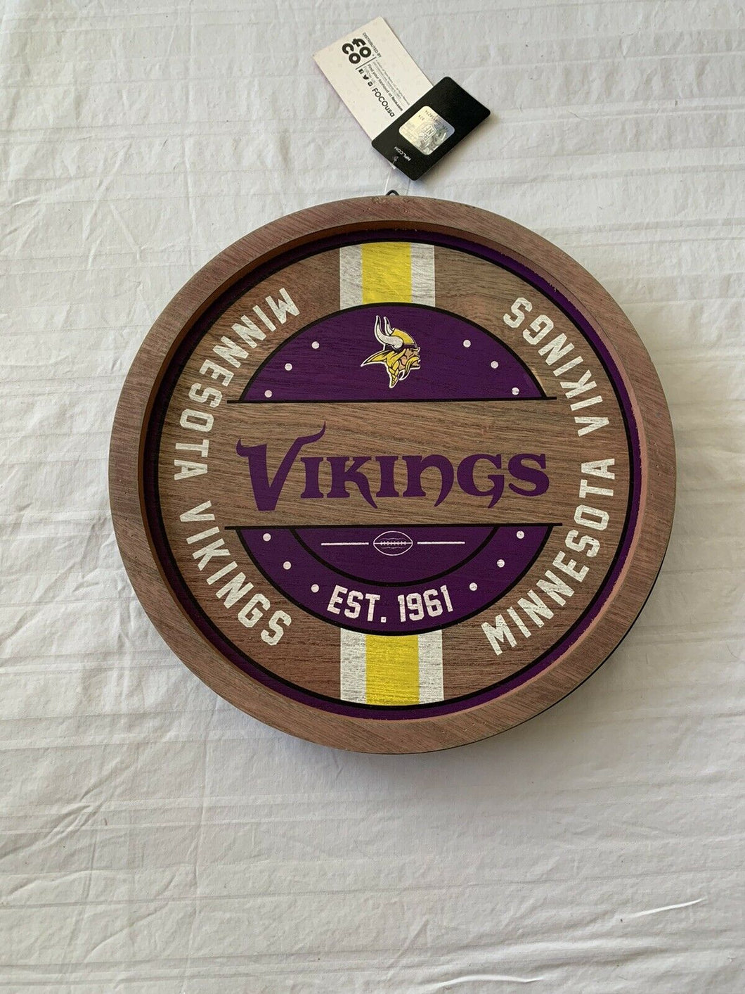 Minnesota Vikings NFL 12 Inch Wood Barrel Sign Round - Casey's Sports Store