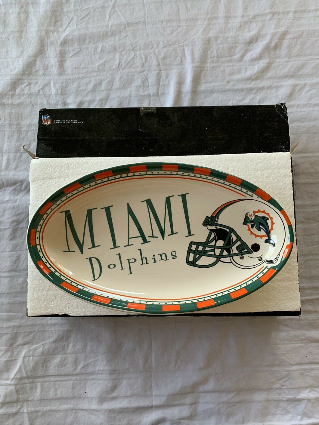 Miami Dolphins Old Logo NFL Football Small Ceramic Platter Snack Plate - Casey's Sports Store