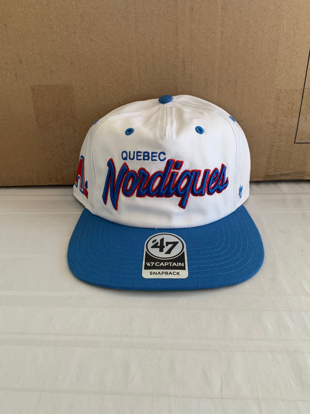 Quebec Nordiques Vintage NHL '47 Brand Two Tone Adjustable Captain Snapback Hat - Casey's Sports Store