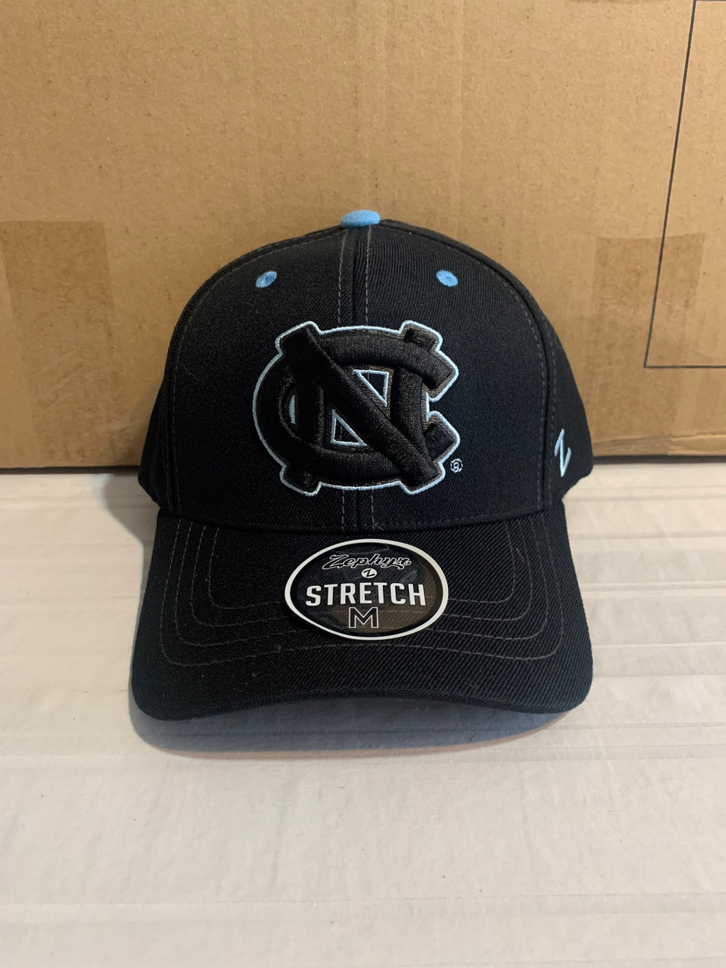 North Carolina Tar Heels NCAA Zephyr Black Stretch Fit One Size Hat Cap - Casey's Sports Store