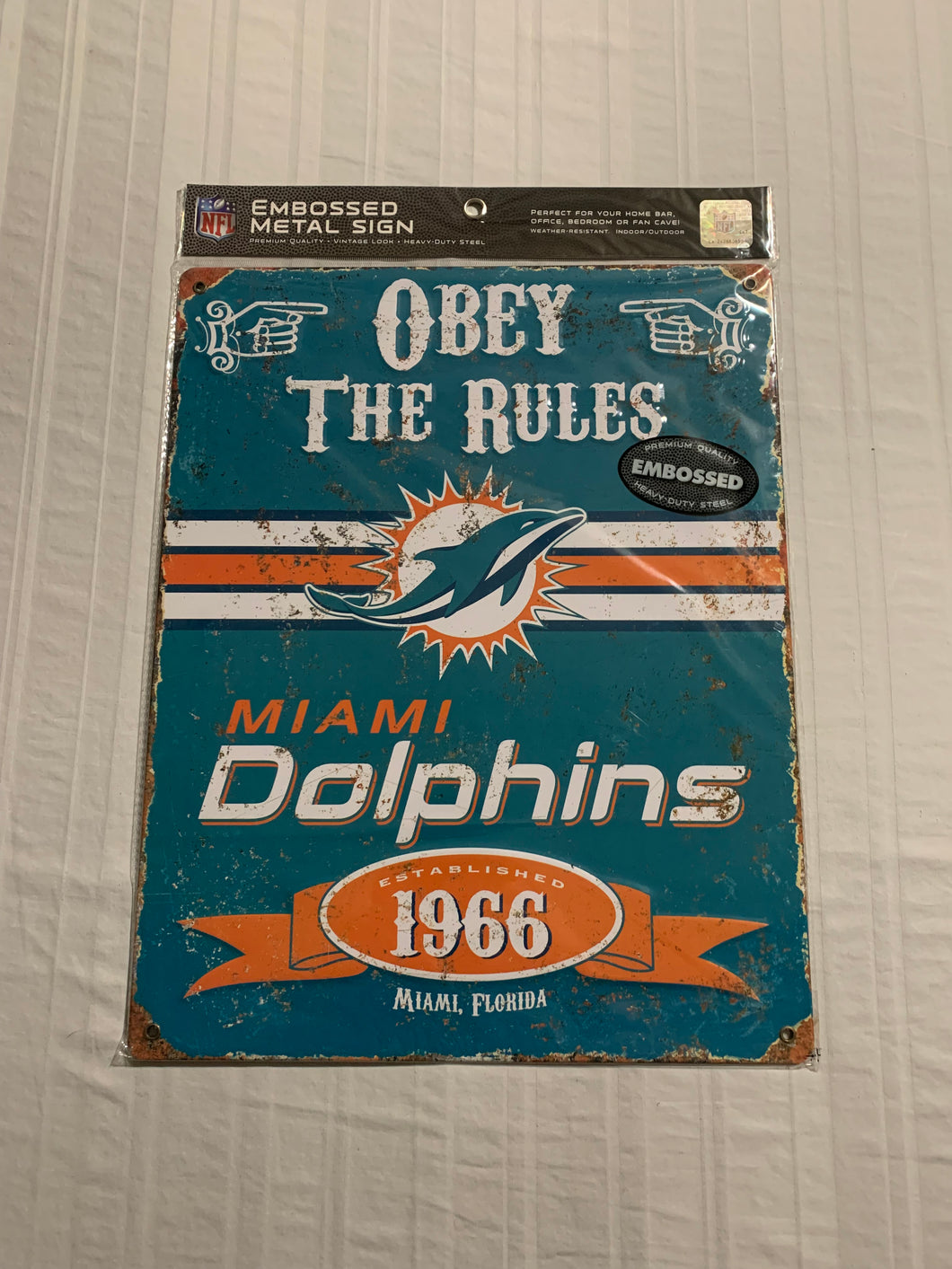 Miami Dolphins NFL Embossed Metal Wall Sign 15