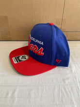 Load image into Gallery viewer, Philadelphia 76ers NBA &#39;47 Brand Blue Script Captain Adjustable Snapback Hat - Casey&#39;s Sports Store
