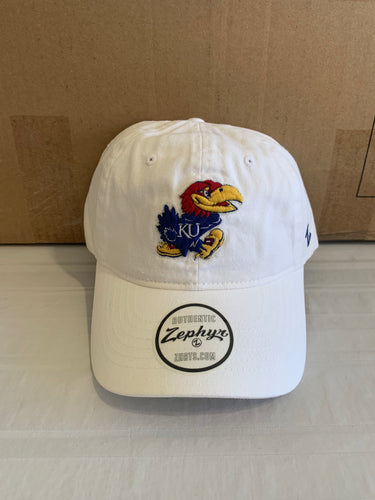 Kansas Jayhawks NCAA Zephyr White Adjustable Clean Up Strapback Hat Cap - Casey's Sports Store