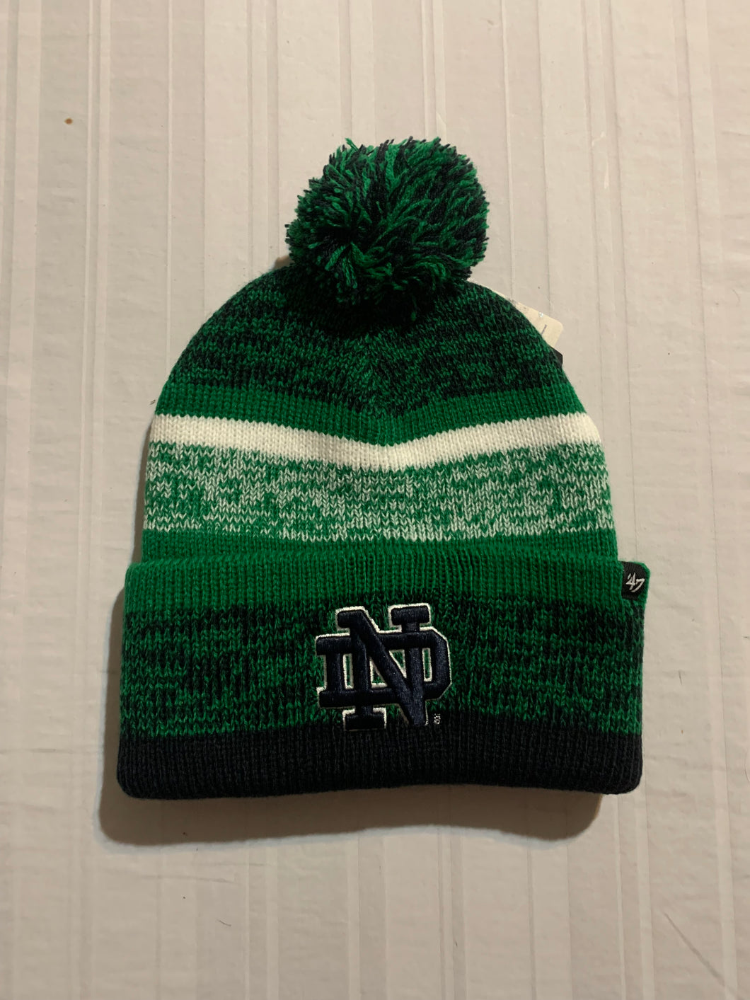 Notre Dame Fighting Irish NCAA '47 Brand Green Knit Cuff Hat Beanie w/ Pom - Casey's Sports Store